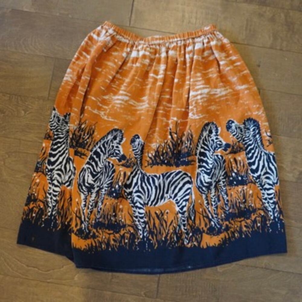 Neiman Marcus Exclusive 70% Silk Linen Zebra Print Midi Skirt Sz M